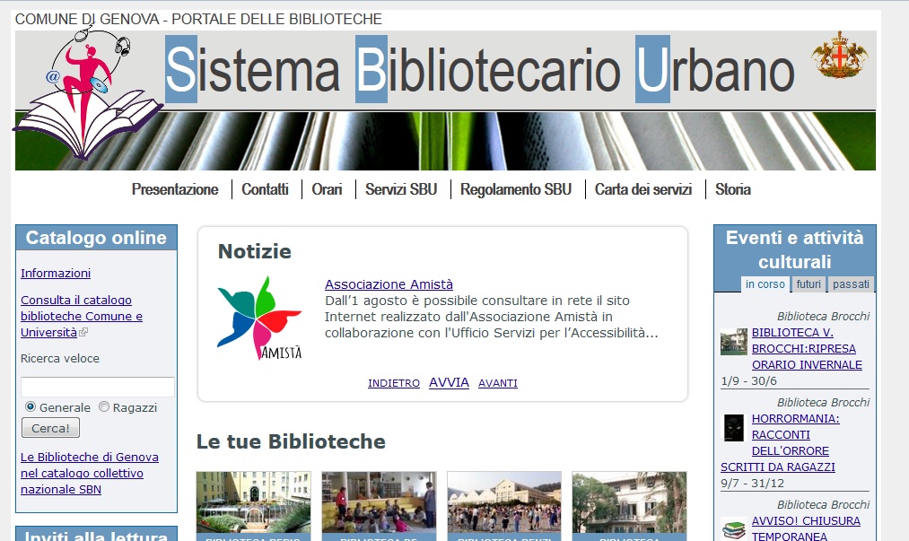 immagine del portale del sistema bibliotecario urbano